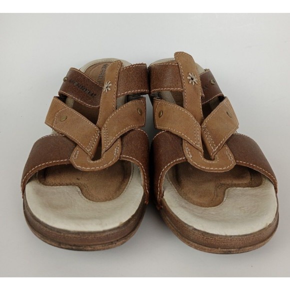 Merrell Brown Leather Sandals Heels Slip Ons Luxe Slide Mink Womens Size 8 - Picture 3 of 8
